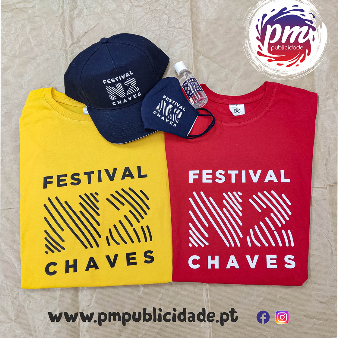 T-shirt, Mascara, Alcool Gel e Boné Festival N2 Chaves